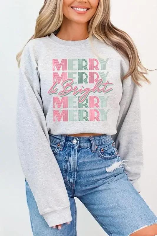 Retro Merry & Bright Graphic Fleece Sweatshirts - Love Salve